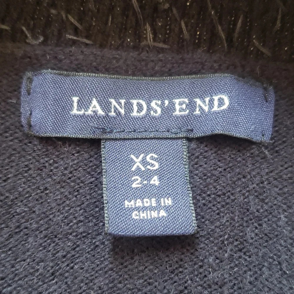 LANDS' END Black Cashmere Wool Sweater – Sequined V‑Neck | EXTRA SMALL